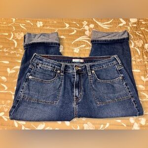 Levis Vintage 515 Jeans Women’s Blue Denim Capri Stretch Cuffed Waist 32